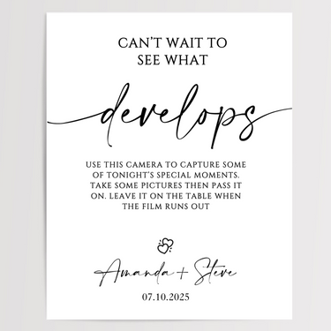 Can't Wait To See What Develops Printed Wedding Signs